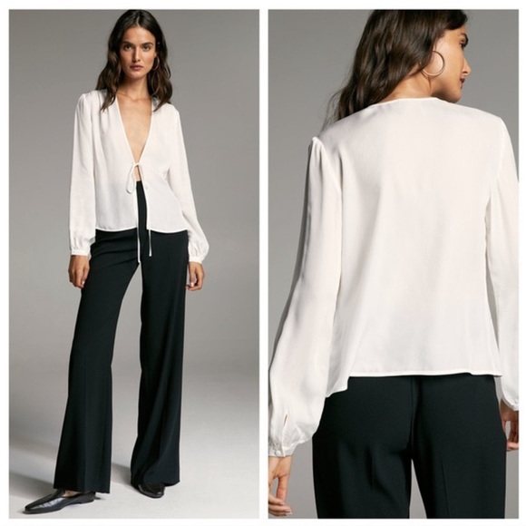 Aritzia Babaton Lovett Tie Front Plunge Blouse - Picture 2 of 8